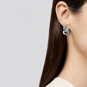 Christian Dior Vintage Silver Crystal Knot Clip Earrings NWOT Signed